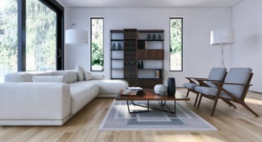 modern parlak iç mekan 3D resimleme