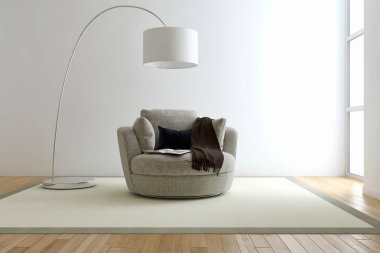 modern parlak iç mekan 3D resimleme