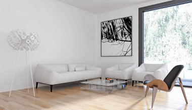 modern parlak iç mekan 3D resimleme