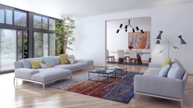 modern parlak iç mekan 3D resimleme