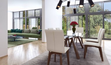 modern parlak iç mekan 3D resimleme