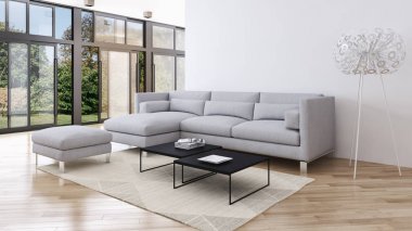 modern parlak iç mekan 3D resimleme