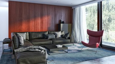 modern parlak iç mekan 3D resimleme