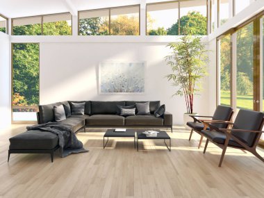 modern parlak iç mekan 3D resimleme