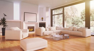 modern parlak iç mekan 3D resimleme