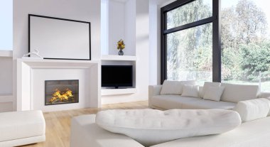 modern parlak iç mekan 3D resimleme