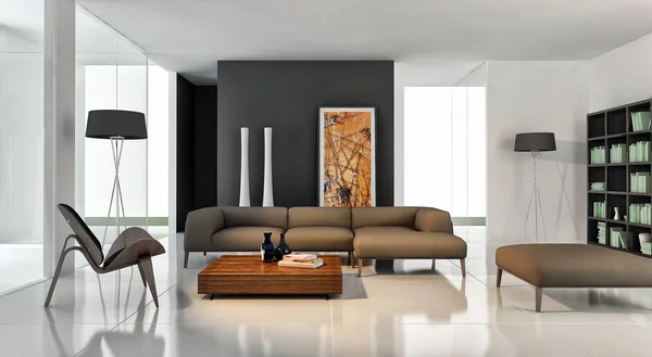 Ilustrasi render 3d interior terang modern — Stok Foto