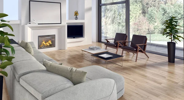modern parlak iç mekan 3D resimleme