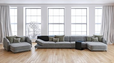 modern parlak iç mekan 3D resimleme