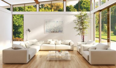 modern parlak iç mekan 3D resimleme