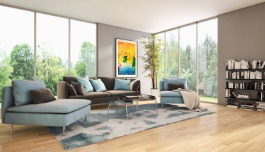 modern parlak iç mekan 3D resimleme