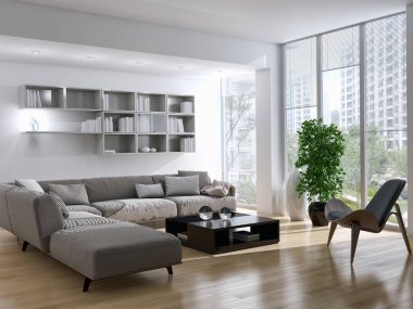 modern parlak iç mekan 3D resimleme