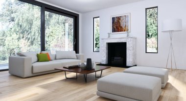 modern parlak iç mekan 3D resimleme