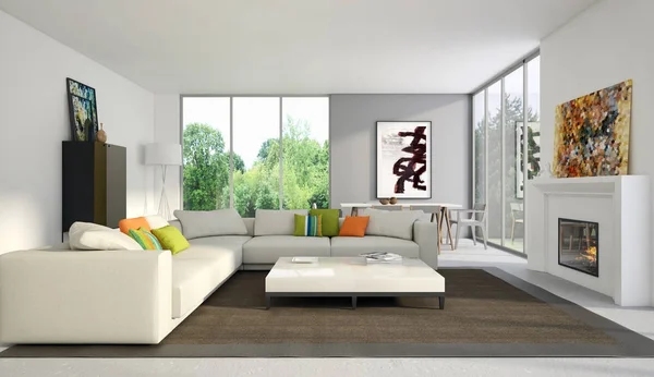 Modern helder interieur 3d rendering illustratie — Stockfoto