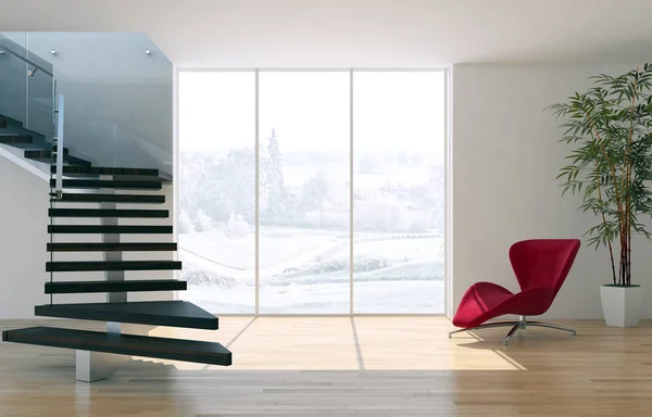 Interiores brillantes modernos 3d representación ilustración —  Fotos de Stock