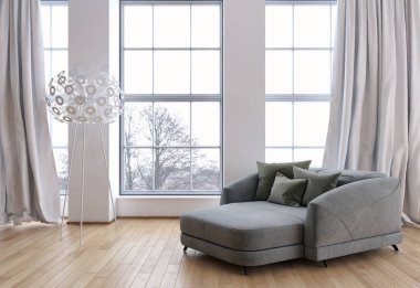 modern parlak iç mekan 3D resimleme