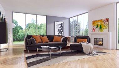 modern parlak iç mekan 3D resimleme