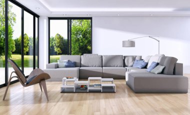 modern parlak iç mekan 3D resimleme