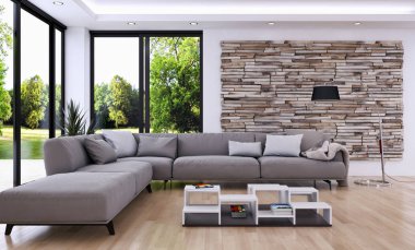 modern parlak iç mekan 3D resimleme