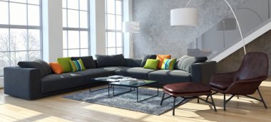 modern parlak iç mekan 3D resimleme