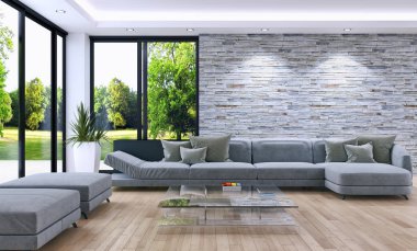 modern parlak iç mekan 3D resimleme