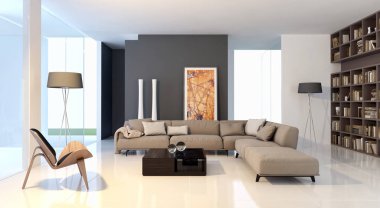 modern parlak iç mekan 3D resimleme