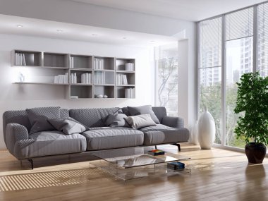 modern parlak iç mekan 3D resimleme