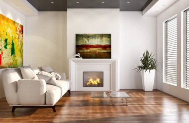 modern parlak iç mekan 3D resimleme