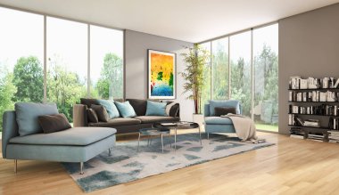 modern parlak iç mekan 3D resimleme