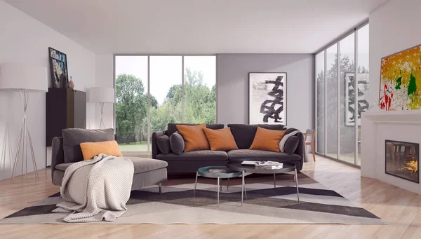 Ilustrasi render 3d interior terang modern — Stok Foto