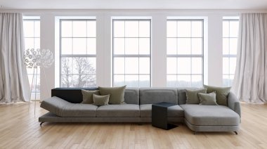 modern parlak iç mekan 3D resimleme