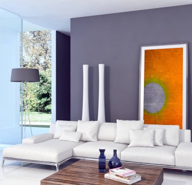 modern parlak iç mekan 3D resimleme