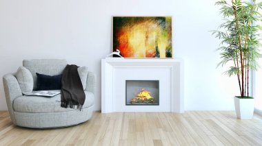 modern parlak iç mekan 3D resimleme