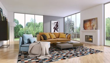 modern parlak iç mekan 3D resimleme