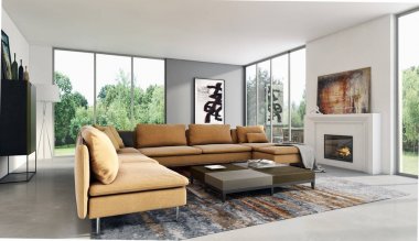 modern parlak iç mekan 3D resimleme