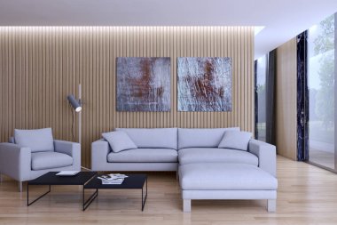 modern parlak iç mekan 3D resimleme