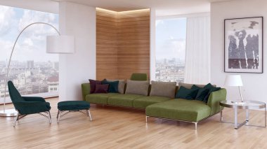 modern parlak iç mekan 3D resimleme