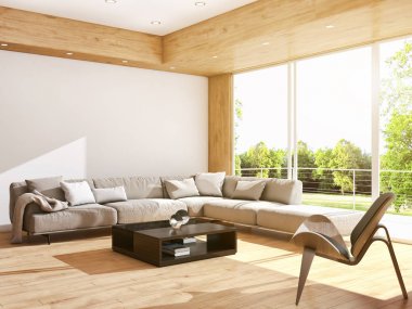 modern parlak iç mekan 3D resimleme