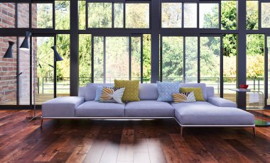 modern parlak iç mekan 3D resimleme