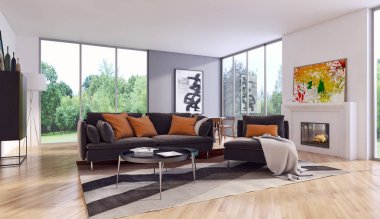 modern parlak iç mekan 3D resimleme