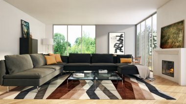 modern parlak iç mekan 3D resimleme