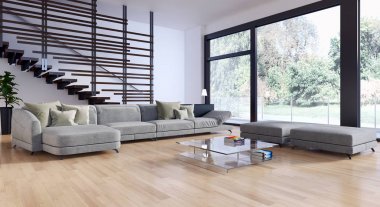 modern parlak iç mekan 3D resimleme