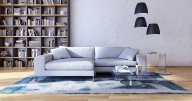 modern parlak iç mekan 3D resimleme