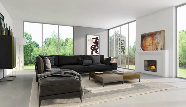 Modern helder interieur 3d rendering illustratie — Stockfoto