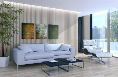 modern parlak iç mekan 3D resimleme