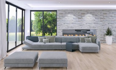 modern parlak iç mekan 3D resimleme