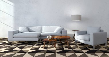 modern parlak iç mekan 3D resimleme