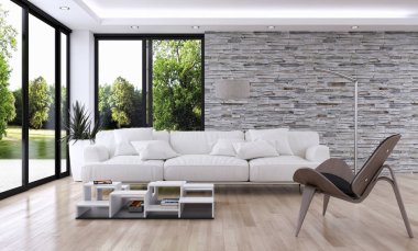 modern parlak iç mekan 3D resimleme