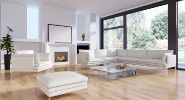 modern parlak iç mekan 3D resimleme