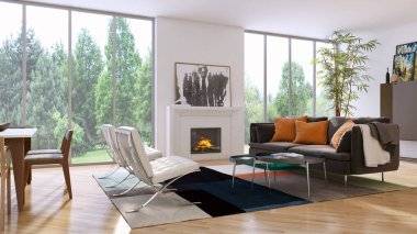 modern parlak iç mekan 3D resimleme